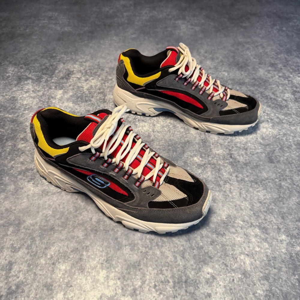 Skechers Stamina Cutback Mens 11.5‎ Charcoal Red Yellow Chunky Dad Shoes 51286